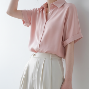 Blusa estiva da donna a maniche corte in raso sottile ampio Top Styling per camicia di piccola altezza condivisibile - Product Image 1