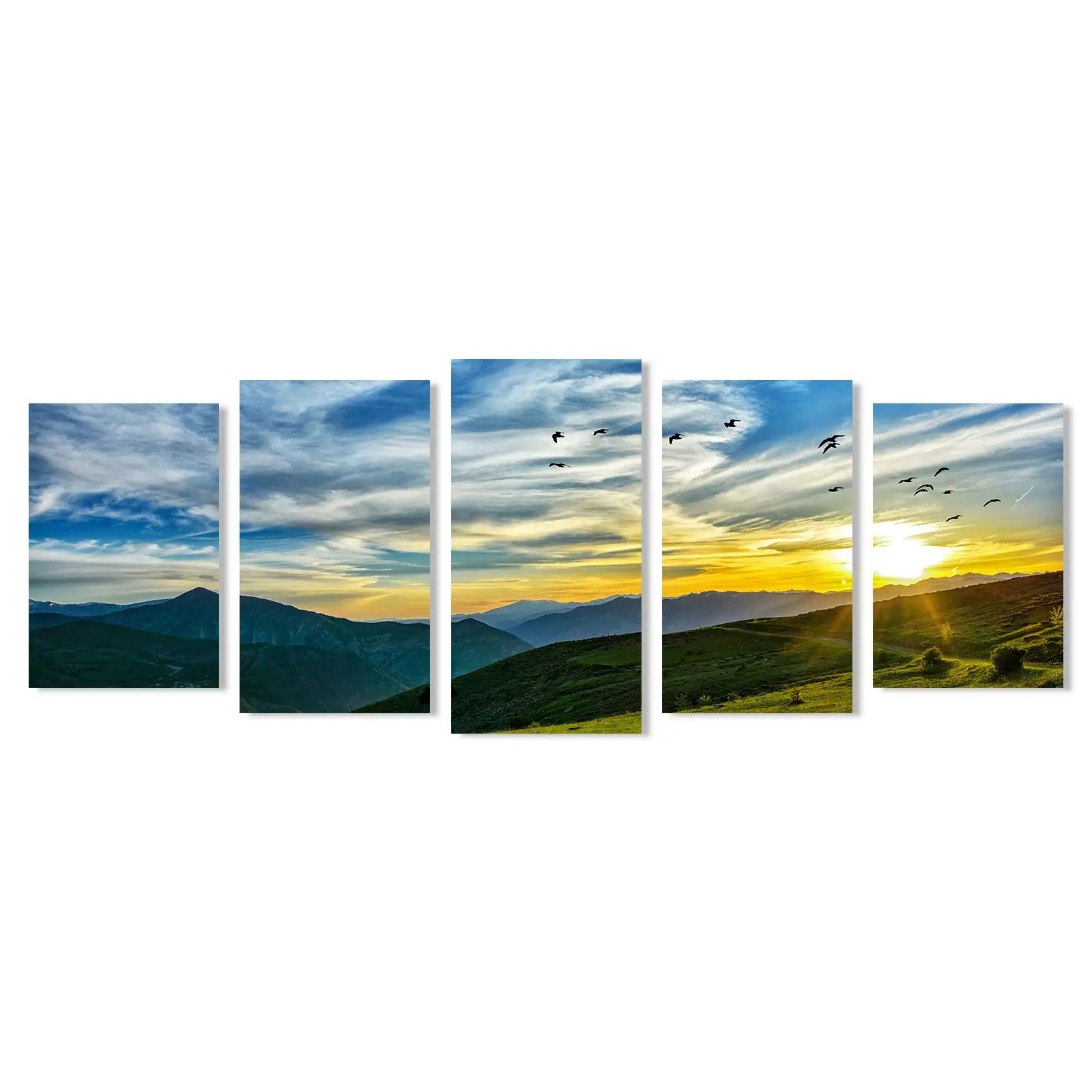 Modern Natural Wall Art 5 Pieces Sunset Mountain Landscape Painting Canvas
