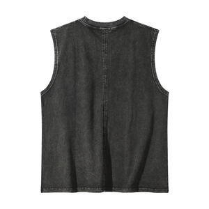 Camicia da uomo estiva in stile Street Trendy con scollatura a girocollo lavata con vecchio gilet in bianco ampia canotta Casual senza maniche in maglia - Product Image 2