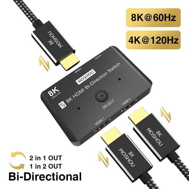 MOSHOU 8K@60Hz HDMI 2.1 Switch Splitter 2 In1 Out 1 in 2 Out 4K@120Hz HD Switcher for Computer Laptop Multi Display