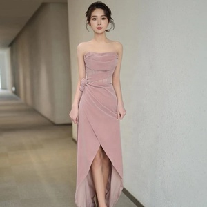 Vestido de Novia <span class=keywords><strong>Rosa</strong></span>, Elegante, Ligero, de Lujo, Sexy, sin Tirantes, Largo, con Abertura, para Banquete, Vestido de Compromiso - Product Image 2