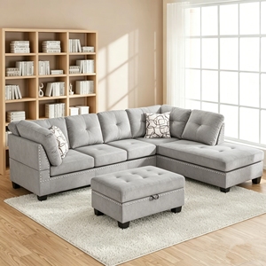 Sofá seccional en forma de L de lujo moderno premium, conjunto de sofás modulares para sala de estar de alta gama - Product Image 1