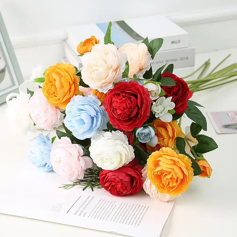Biumart ดอกโบตั๋นปลอม,ดอกไม้ประดิษฐ์สำหรับตกแต่งงานแต่งงานเครื่องประดับกลางดอกไม้ผ้าไหมเทียมสำหรับตกแต่งบ้าน