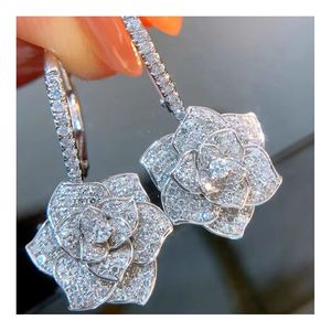 Xinfly Camelllia Joyería Fina, Aretes Colgantes de Aro con Flor de Lujo, Oro Real de 18K, Diamante Natural de 0.8CT, para Mujer - Product Image 1