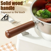 Ensemble de poêles à steak et sauteuses antiadhésives en acier inoxydable 304 à fond plat, poêle de cuisson ronde avec poignée en bois pour gaz et induction