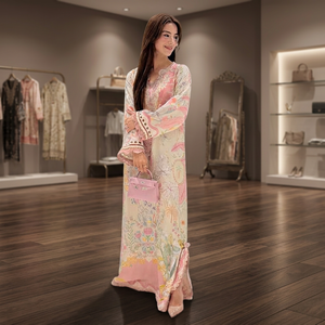 Elowen Elegant Floral Print Handmade Scoop Neck Chiffon <b>Kaftan</b>-Straight <b>Summer</b> Silhouette - Product Image 3
