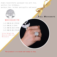 Bague Moissanite entièrement pavée en argent sterling 925 ronde Design D Color VVS Hip Hop Style pour cadeau ou fête