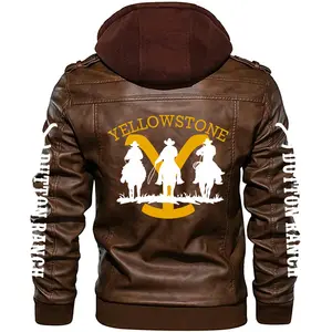 Mannen Lederen Yellowstone Jas Motorfiets 2022 Fleece Warm Pu Biker Vintage Jas Hooded Mannelijke Toevallige Slanke Pilot Lederen Jassen