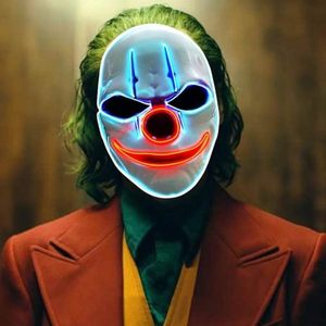 Masque de Clown d'Horreur d'Halloween, Masque de Fantôme Blanc en Plastique Lumineux avec Fil EL LED Clignotant, Fonctionnant sur Piles AA, Idéal pour Accessoires de Fête Rave - Product Image 5