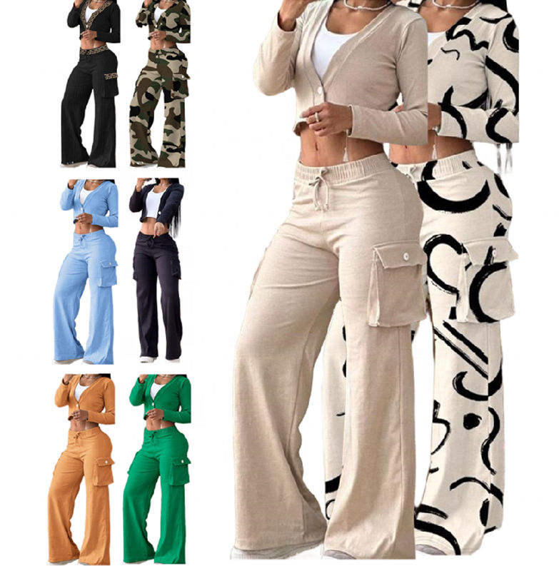 Two Piece Wide Leg Pants Set for Women - Iris