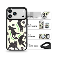 Coque de téléphone AG Feeling Black Edge avec motif chat noir vert lumineux doré pour iPhone 17, 17 Pro Max, 16 Pro, 15 – Coque magnétique
