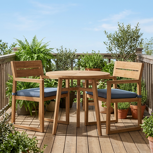 Ensemble de table à manger de bistrot d'extérieur en teck massif moderne, résistant aux intempéries, meubles de jardin pour 2 personnes, série Galleo 80x80x75 cm - Product Image 3