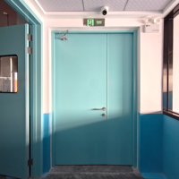 Puertas de Acero Clásicas Chinas Económicas de Doble Hoja, Puerta de Entrada de Seguridad Metálica con Ventanas de Vidrio para Taller Industrial
