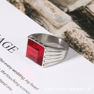 European American Style <b>Titanium</b> Steel <b>Ring</b> Red Black Square Geometric Unisex Party Jewelry SA713 - Product Image 2