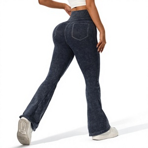 Fashion Solid High Waist Quick Dry Spandex/<b>Nylon</b> Workout Yoga Flare Pants Custom Logo Push up Gym Fitness <b>Leggings</b> for Women - Product Image 4