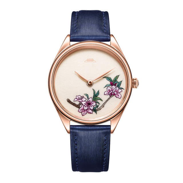 Beijing Suzhou Embroidery Peach Blossom Watch 38mm Stainless Steel Quartz Wristwatch Lady Elegant Luxury Watch Woman Women Watch