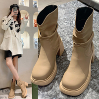 Bottes d'hiver à talons hauts et plateforme pour femmes, bottes à talons hauts élastiques de marque personnalisées, bottes épaisses pour femmes