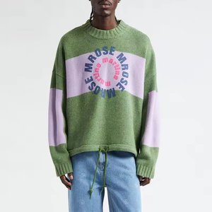 Pull à col rond à manches longues pour homme avec logo personnalisé, épaules tombantes, en coton respirant, tricoté, impression numérique, pour l'hiver - Product Image 1