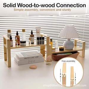 Estante de almacenamiento de madera para cosméticos y productos para el cuidado de la piel, color madera natural, estante organizador de madera maciza - Product Image 3