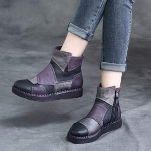 Botines de Piel Vacuna con Suela Suave Antideslizante, Estilo Étnico, Hechos a Mano, Retro, con Diseño de Paneles, para Otoño e Invierno - Product Image 3