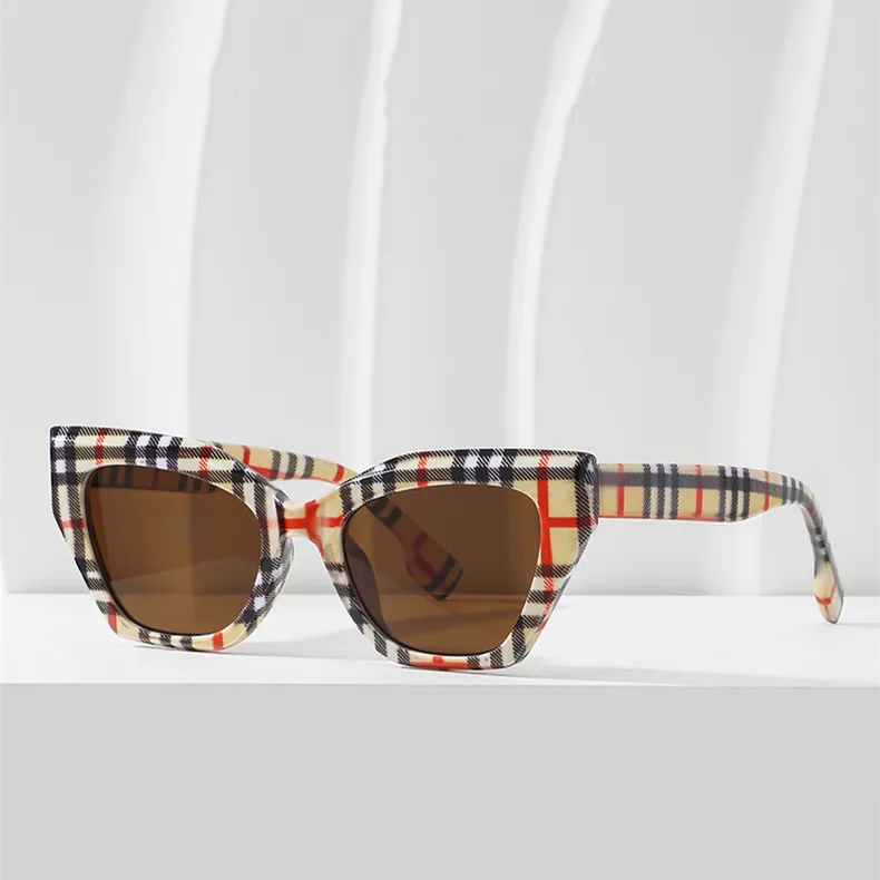 autres types de lunettes newly brown cat eye plaid pattern acetate designer shades original 2023 luxury sunglasses for women