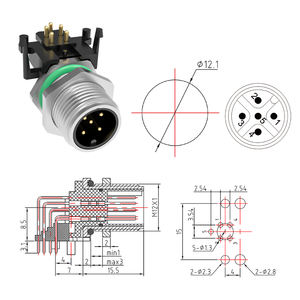 מחבר עגול m12 חשמלי עגול 5 סיכה קוד עמיד למים ריתוך כבל תעשייתי גלגל נקבה שקע m12 פאנל מחבר - Product Image 3