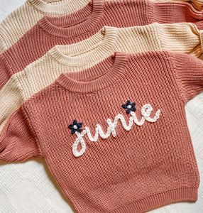 Wholesale Custom Hand-Embroidered Name Personalized Knitting 100% Cotton Baby Pullover Sweaters - Product Image 1