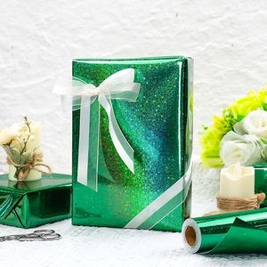 Papier d'emballage holographique étoilé vert métallisé solide personnalisé en gros pour emballage cadeau toutes occasions - Product Image 2