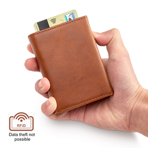 Portefeuille minimaliste à trois volets avec blocage RFID pour hommes, <span class=keywords><strong>porte</strong></span>-cartes de visite personnalisé avec logo, <span class=keywords><strong>porte</strong></span>-cartes de crédit en cuir PU et <span class=keywords><strong>aluminium</strong></span> - Product Image 4
