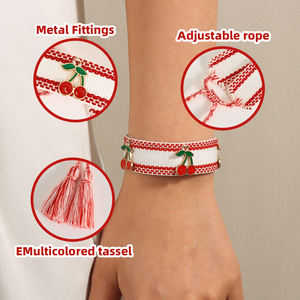 Handgefertigtes Gewebtes Freundschaftsarmband mit Quaste Trendiges Kirsch-Design Personalisierbare Vintage Verstellbare Stoffarmbänder - Product Image 3