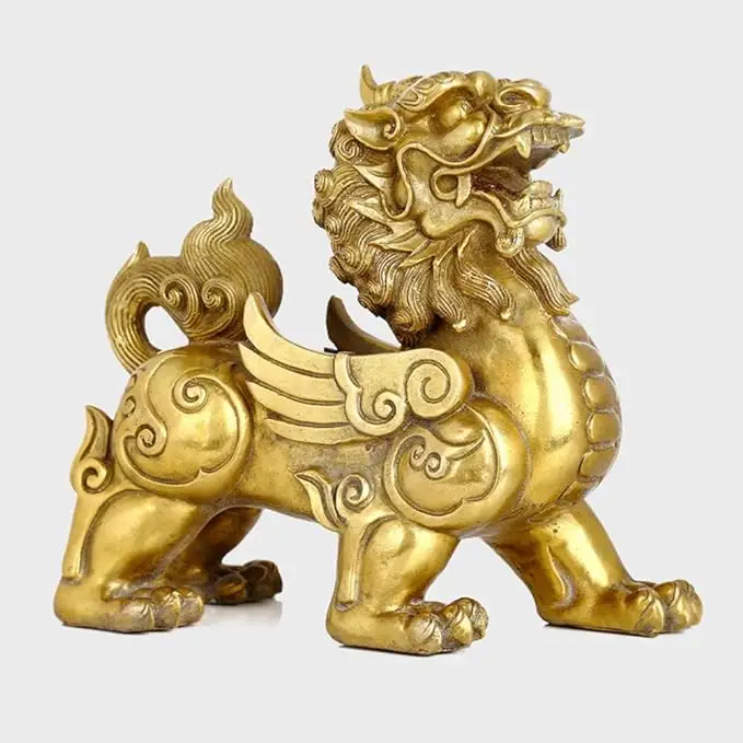 تمثال حيوان أحادي القرن من البرونز كديكور منزلي كلاسيكي من Feng Shui تمثال تنين Pixiu من النحاس الذهبي للبيع