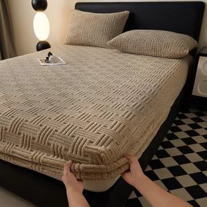 <span class=keywords><strong>Drap</strong></span>-<span class=keywords><strong>housse</strong></span> en <span class=keywords><strong>flanelle</strong></span> de velours tissé style américain, épaissi et chaud pour l'hiver, avec motif jacquard, fil écologique 600 fils - Product Image 3