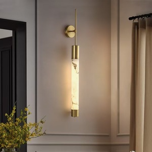 Applique murale moderne minimaliste en albâtre, en fer et marbre, cylindrique, LED B22, éclairage encastré pour salon, chambre, hôtel, décoration - Product Image 1