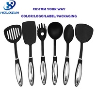 Spatule en nylon noir antiadhésive de qualité alimentaire résistante à la chaleur avec manche long confortable pour la cuisine à domicile
