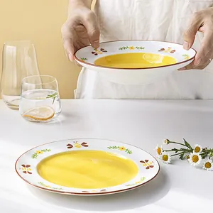 Mão pintada Cartoon Bee Pattern Dish Dinnerware Atacado Cerâmica Tigelas Placas cerâmicas duráveis Tigela de sopa para cozinha