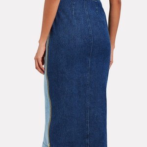 Falda Larga de Mezclilla Bicolor para Mujer, Diseño Moderno 2025, Falda Maxi Vaquera - Product Image 3