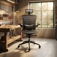 Chaise de bureau ergonomique moderne en maille avec accoudoirs réglables, appui-tête intégré, design pivotant, mécanisme d'inclinaison verrouillable, base en acier