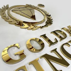 Lettres de canal en métal 3D personnalisées signe lettre de l'alphabet en or brillant de galvanoplastie d'acier inoxydable de miroir pour la publicité