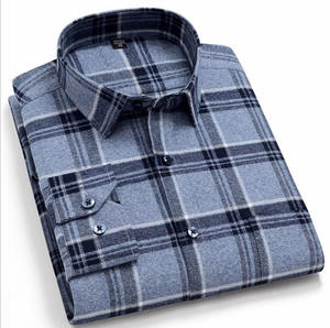 <span class=keywords><strong>Chemise</strong></span> slim en flanelle à carreaux décontractée à manches longues en coton pour hommes - Product Image 3