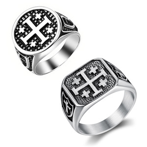 Cincin Salib <span class=keywords><strong>Gothic</strong></span> & <span class=keywords><strong>Punk</strong></span> Klasik <span class=keywords><strong>Retro</strong></span> Anti Keringat Hipoalergenik dari Baja Tahan Karat untuk Pria - Product Image 1