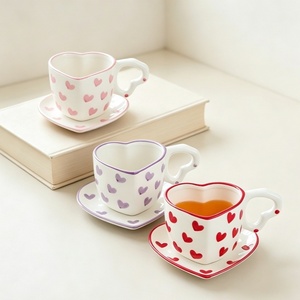 แก้วกาแฟลายหัวใจน่ารัก แก้วเซรามิกสดใส ของขวัญวันเกิด - Product Image 1