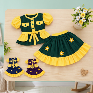 Ensemble 2 pièces haut et jupe pour bébés filles de 1 à 2 ans, en tissu Polestar, manches courtes, tenue de fête pour enfants - Product Image 4