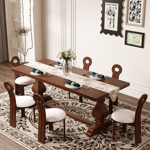 Ensemble <span class=keywords><strong>de</strong></span> table à manger rectangulaire américaine vintage et moderne Style rustique en <span class=keywords><strong>bois</strong></span> massif Grande <span class=keywords><strong>planche</strong></span> Mobilier <span class=keywords><strong>de</strong></span> maison pour appartement - Product Image 4