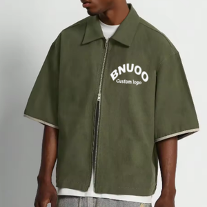 <span class=keywords><strong>Camicia</strong></span> da Lavoro Personalizzata in Tessuto Scamosciato con Doppia Cerniera, Mezza Manica, Colletto a V, Vendita all'Ingrosso, Abbigliamento Maschile - Product Image 1