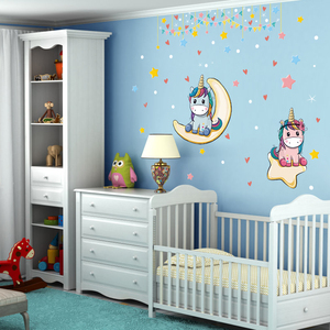 <span class=keywords><strong>De</strong></span> dibujos animados Rosa unicornio azul pegatinas <span class=keywords><strong>de</strong></span> pared <span class=keywords><strong>de</strong></span> Luna y <span class=keywords><strong>estrellas</strong></span> <span class=keywords><strong>de</strong></span> colores banderas <span class=keywords><strong>de</strong></span> papel para niño habitación dormitorio pared Mural <span class=keywords><strong>de</strong></span> <span class=keywords><strong>la</strong></span> pared - Product Image 5