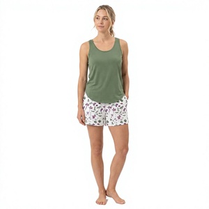 Ensemble de yoga pour femmes à imprimé floral, débardeur sans manches à col rond, short à taille élastique, respirant, en coton et élasthanne, 2 pièces, style décontracté - Product Image 1