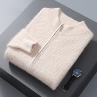 Benutzerdefiniertes Logo OEM Herren Nerz-Fleece Strickjacke mit Reißverschluss, Stehkragen, Gerippt, Modische Nerz-Kaschmir-Strickjacke, Winter Flauschiger Dicker Strickpullover