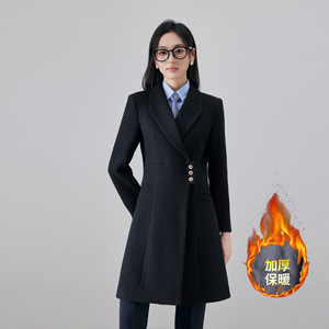 Women's Professional Wool Coat Navy Blue Thickened Warm Workwear Office Uniform - Product Image 3