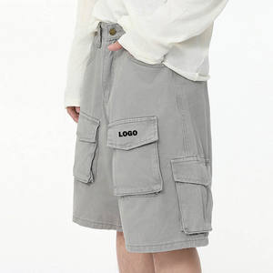 Pantaloncini Cargo in Denim di Cotone Personalizzati con Tasche Multiple, Pantaloni <span class=keywords><strong>Corti</strong></span> Casual Larghi per Uomo - Product Image 1