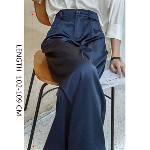 <span class=keywords><strong>2022</strong></span> été automne soie Satin femmes pantalons ample <span class=keywords><strong>classique</strong></span> noir droit taille haute décontracté coréen jambe large <span class=keywords><strong>pantalon</strong></span> pour les femmes - Product Image 4